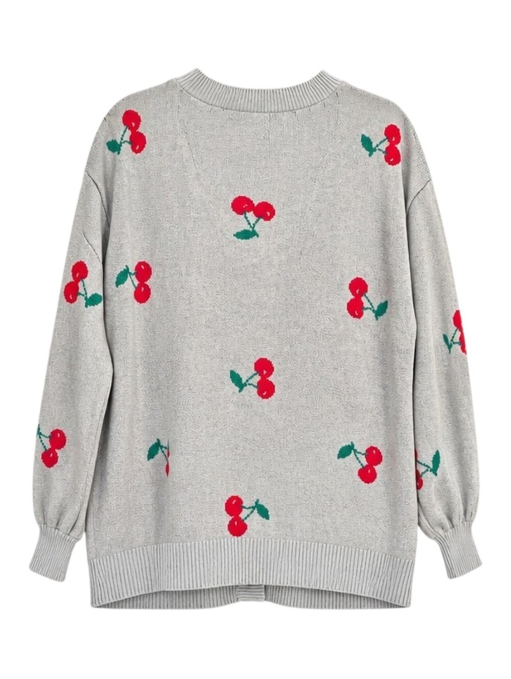 Cherry Print Cardigan Sweater Gray Red Coquette Y2K S Twee Fruitcore Retro Indie - Picture 4 of 6